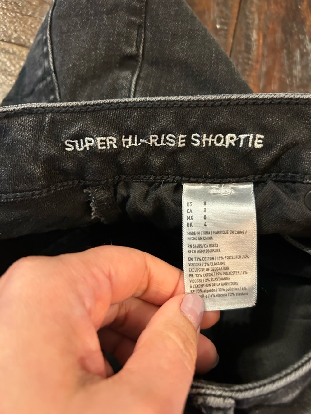 American Eagle Outfitters Washed Black Denim Super Hi Rise Shortie Shorts - Picture 3 of 7